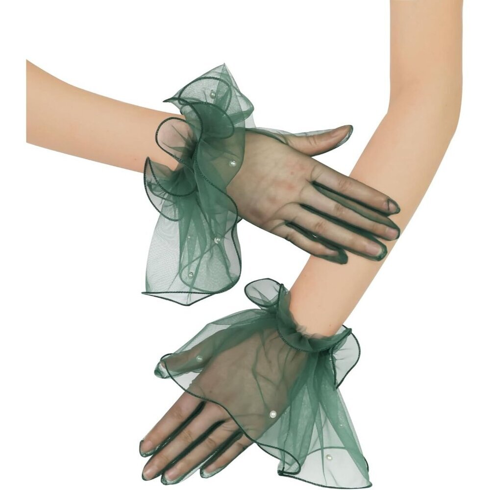 Women's Formal Evening Green Short Mesh Tulle Gloves Wedding Party Costume
